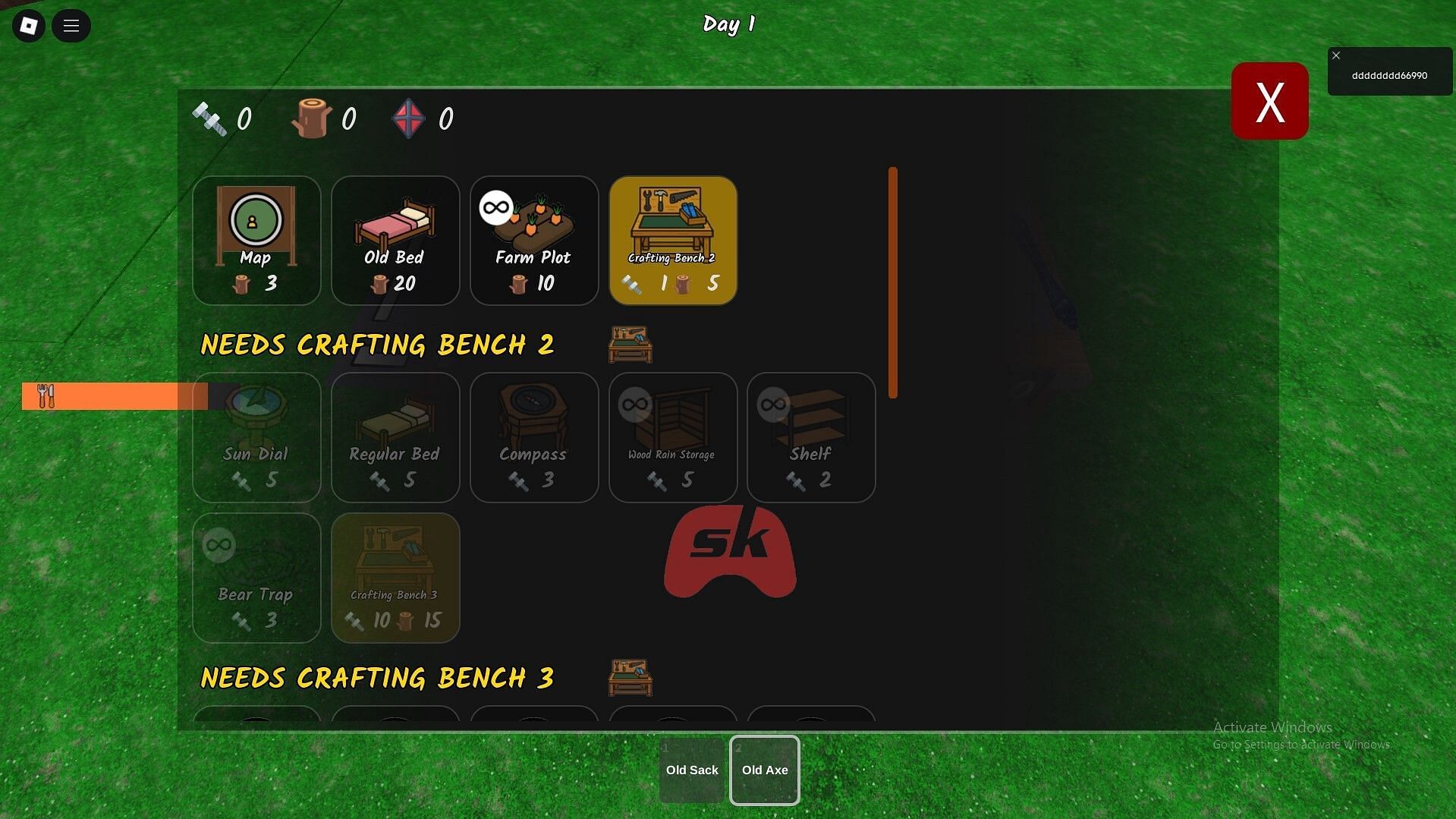 The Crafting menu (Image via Sportskeeda Gaming || Roblox)